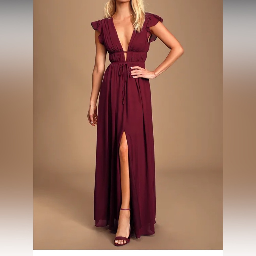 Lulus I'm All Yours Burgundy Ruffled Maxi Dress